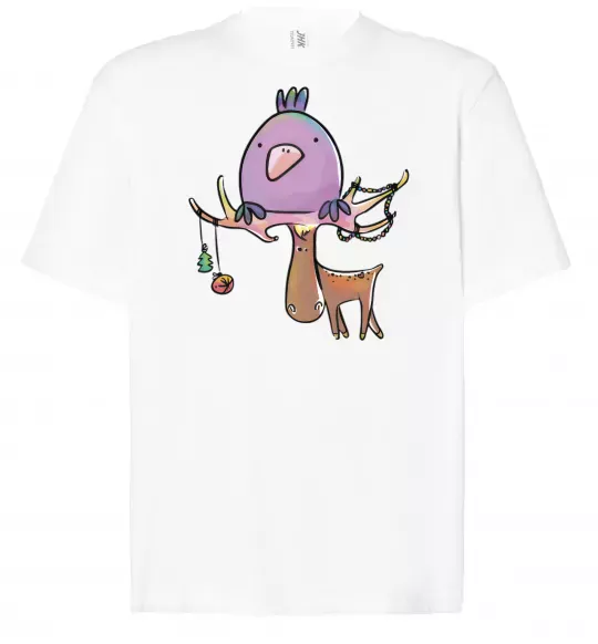 Футболка Оверсайз Funny deer&bird Белый фото