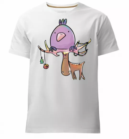 Мужская премиум футболка Funny deer&bird Белый фото