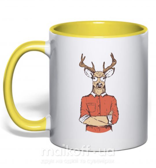 Чашка з кольоровою ручкою Oh, deer Сонячно жовтий фото