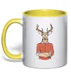 Чашка з кольоровою ручкою Oh, deer Сонячно жовтий фото