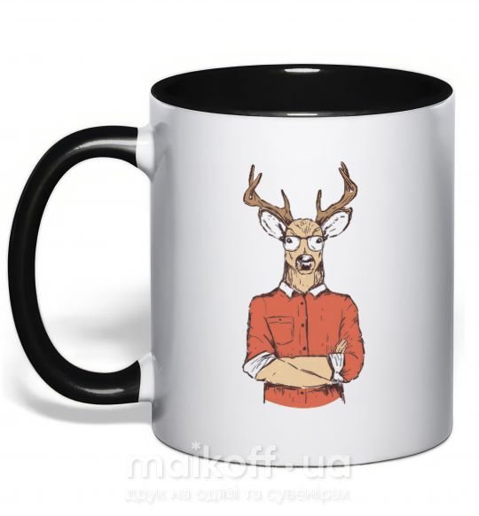 Чашка с цветной ручкой Oh, deer Черный фото