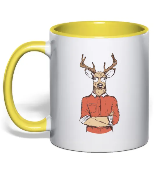 Чашка с цветной ручкой Oh, deer Лимонный фото
