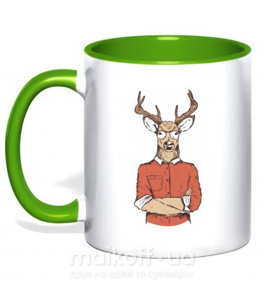 Чашка з кольоровою ручкою Oh, deer Зелений фото