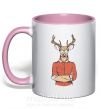 Чашка з кольоровою ручкою Oh, deer Ніжно рожевий фото