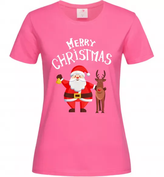 Жіноча футболка Merry Christmas Яскраво-рожевий фото