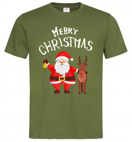 Мужская футболка Merry Christmas Оливковый фото