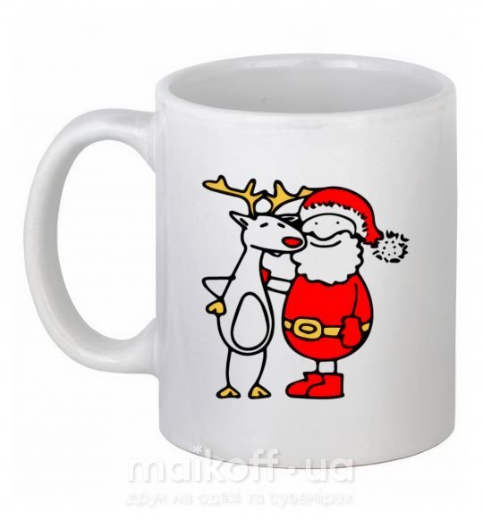 Чашка керамическая Дед мороз и лось Белый фото