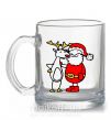 Чашка стеклянная Дед мороз и лось Прозрачный фото