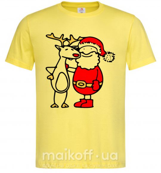 Мужская футболка Дед мороз и лось Лимонный фото