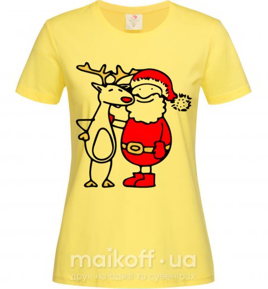 Женская футболка Дед мороз и лось Лимонный фото