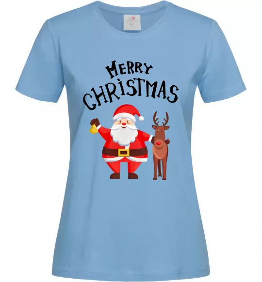 Жіноча футболка Merry Christmas Блакитний фото
