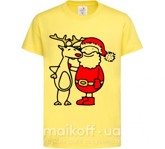 Детская футболка Дед мороз и лось Лимонный фото