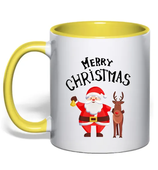 Чашка з кольоровою ручкою Merry Christmas Лимонний фото