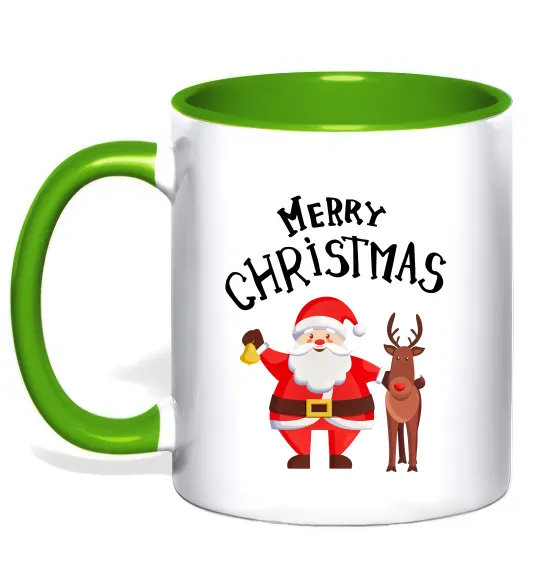 Чашка з кольоровою ручкою Merry Christmas Лаймовий фото