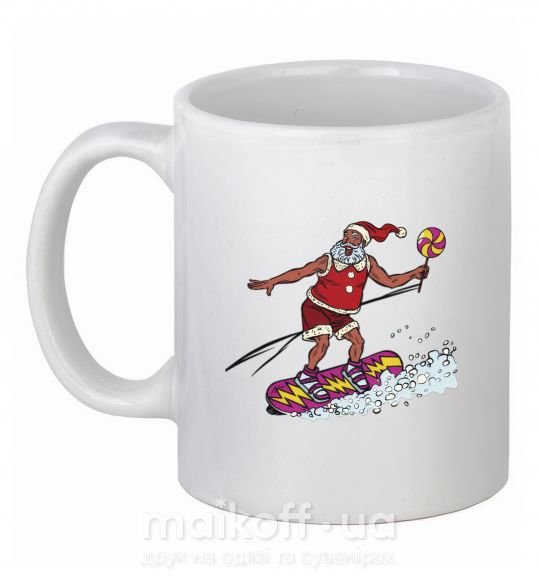 Чашка керамическая Дед мороз сноубордист Белый фото