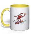 Чашка з кольоровою ручкою Дед мороз сноубордист Сонячно жовтий фото