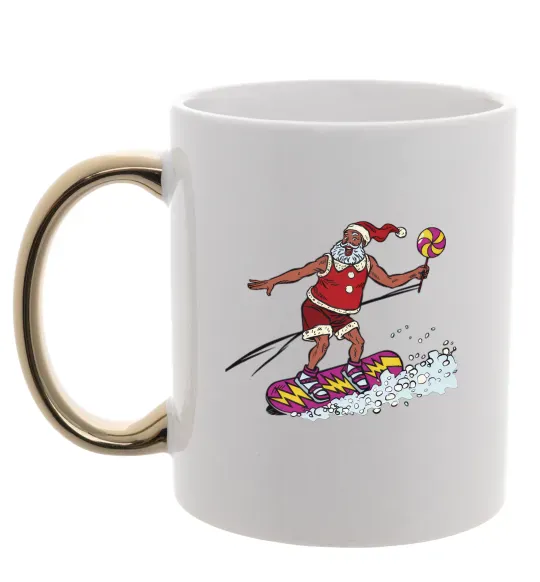 Чашка з кольоровою ручкою Дід мороз сноубордист Золото фото