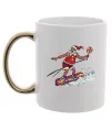 Чашка з кольоровою ручкою Дід мороз сноубордист Золото фото