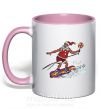 Чашка с цветной ручкой Дед мороз сноубордист Нежно розовый фото