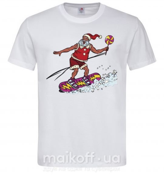 Мужская футболка Дед мороз сноубордист Белый фото