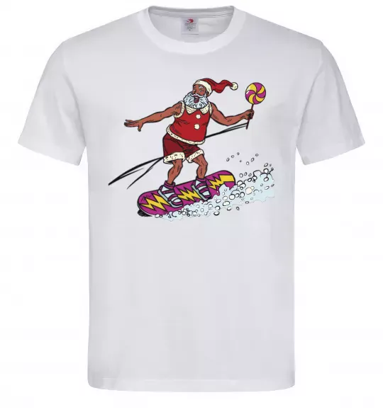 Мужская футболка Дід мороз сноубордист Белый фото
