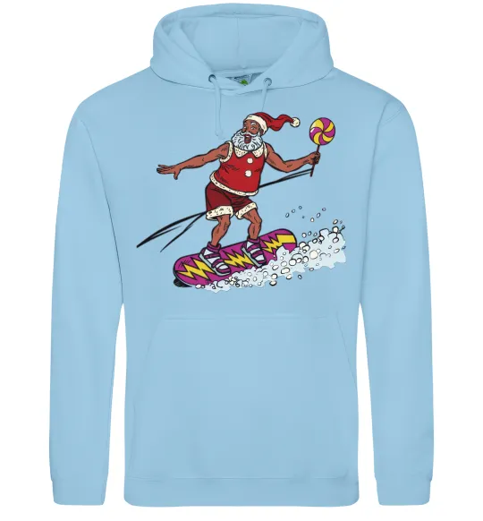 Чоловіча толстовка (худі) Санта сноубордист Блакитний фото