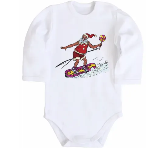 Дитячий бодік Дід мороз сноубордист Білий фото