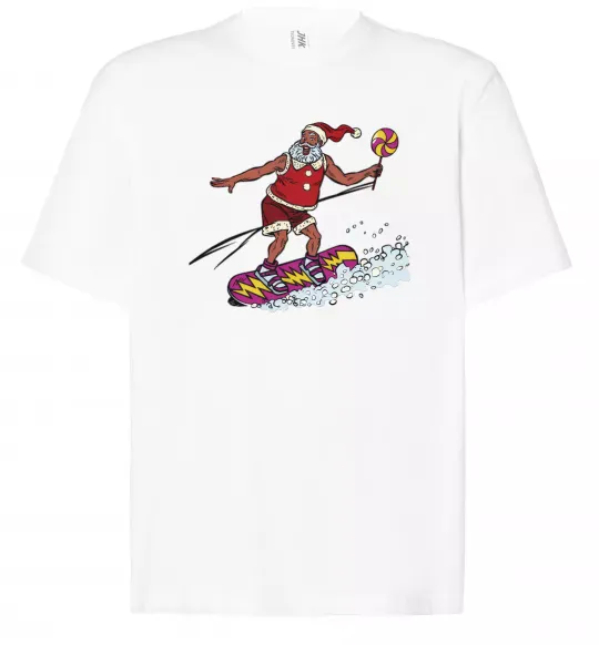 Футболка Оверсайз Дід мороз сноубордист Білий фото