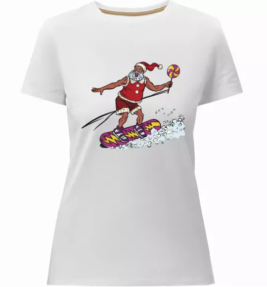 Жіноча преміум футболка Дід мороз сноубордист Білий фото