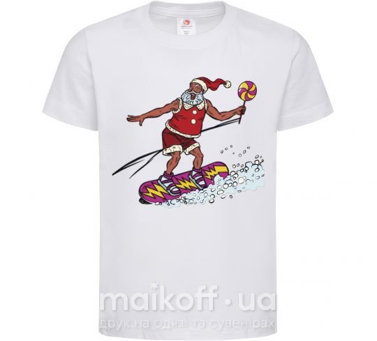 Дитяча футболка Дед мороз сноубордист Білий фото
