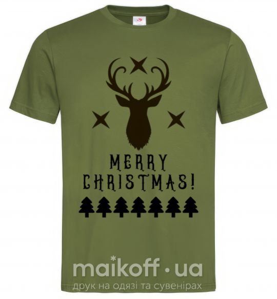 Мужская футболка Merry Christmas Black Deer Оливковый фото
