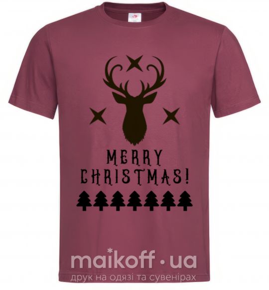 Мужская футболка Merry Christmas Black Deer Бордовый фото