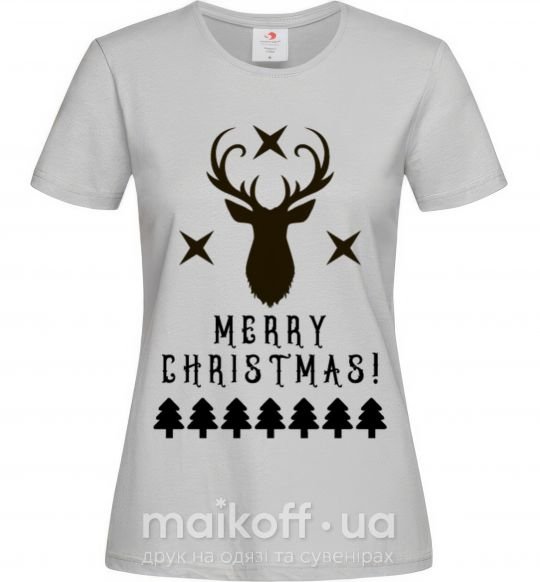 Женская футболка Merry Christmas Black Deer Серый фото