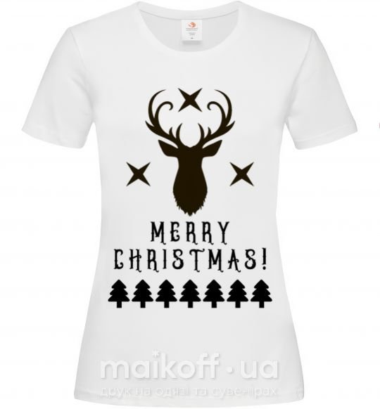 Женская футболка Merry Christmas Black Deer Белый фото