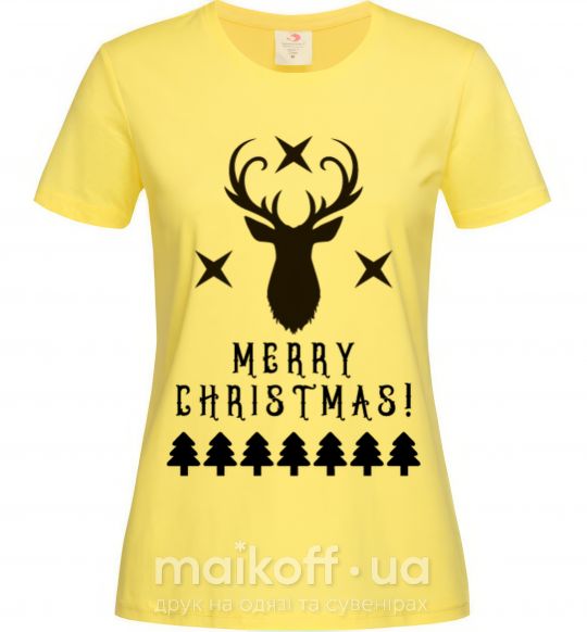 Женская футболка Merry Christmas Black Deer Лимонный фото