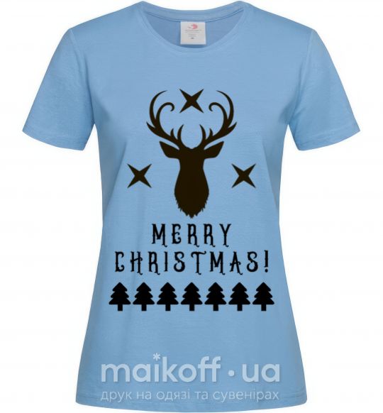 Женская футболка Merry Christmas Black Deer Голубой фото