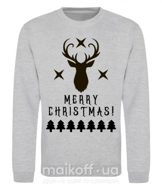 Свитшот Merry Christmas Black Deer Серый меланж фото