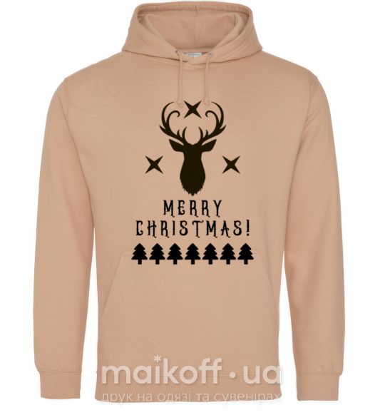 Мужская толстовка (худи) Merry Christmas Black Deer Песочный фото