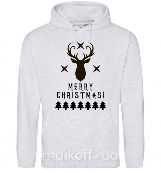 Женская толстовка (худи) Merry Christmas Black Deer Серый меланж фото