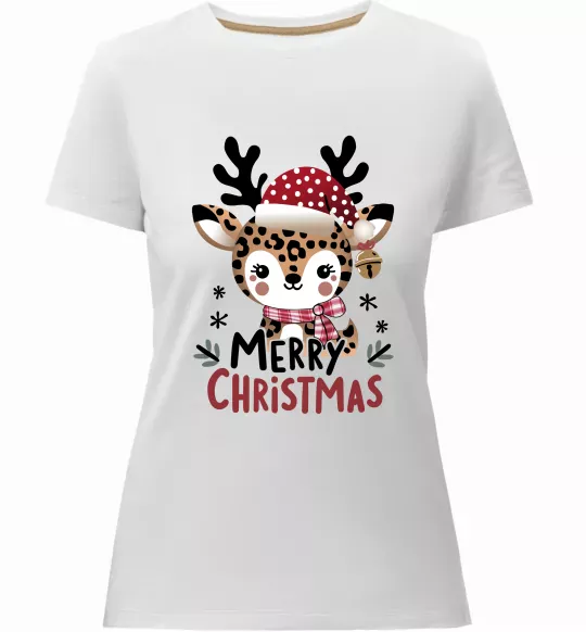 Жіноча преміум футболка Merry Christmas Deer Білий фото