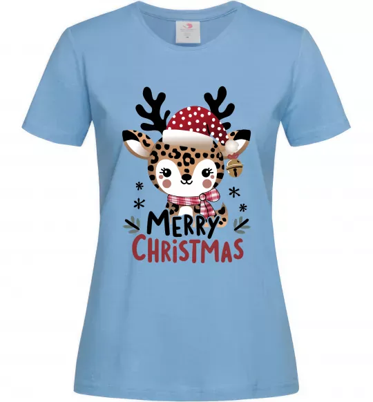 Женская футболка Merry Christmas Deer Голубой фото