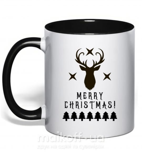 Чашка з кольоровою ручкою Merry Christmas Black Deer Чорний фото