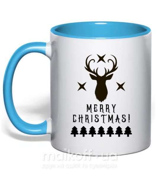 Чашка з кольоровою ручкою Merry Christmas Black Deer Блакитний фото