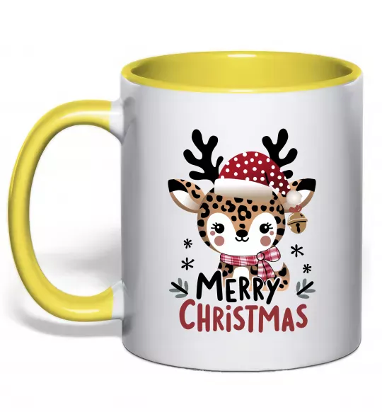 Чашка з кольоровою ручкою Merry Christmas Deer Сонячно жовтий фото