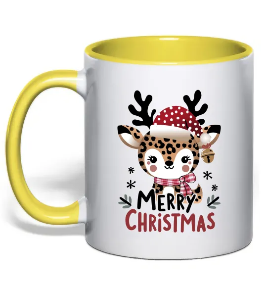 Чашка с цветной ручкой Merry Christmas Deer Лимонный фото