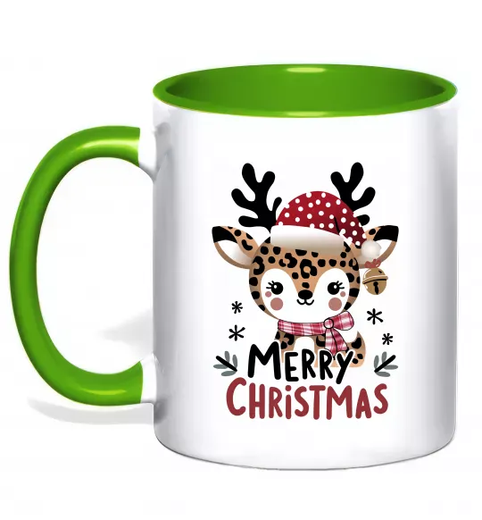 Чашка з кольоровою ручкою Merry Christmas Deer Зелений фото