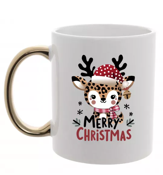 Чашка з кольоровою ручкою Merry Christmas Deer Золото фото
