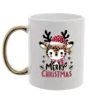 Чашка з кольоровою ручкою Merry Christmas Deer Золото фото