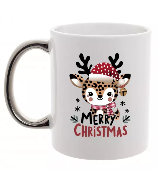 Чашка з кольоровою ручкою Merry Christmas Deer Срібло фото