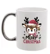 Чашка з кольоровою ручкою Merry Christmas Deer Срібло фото
